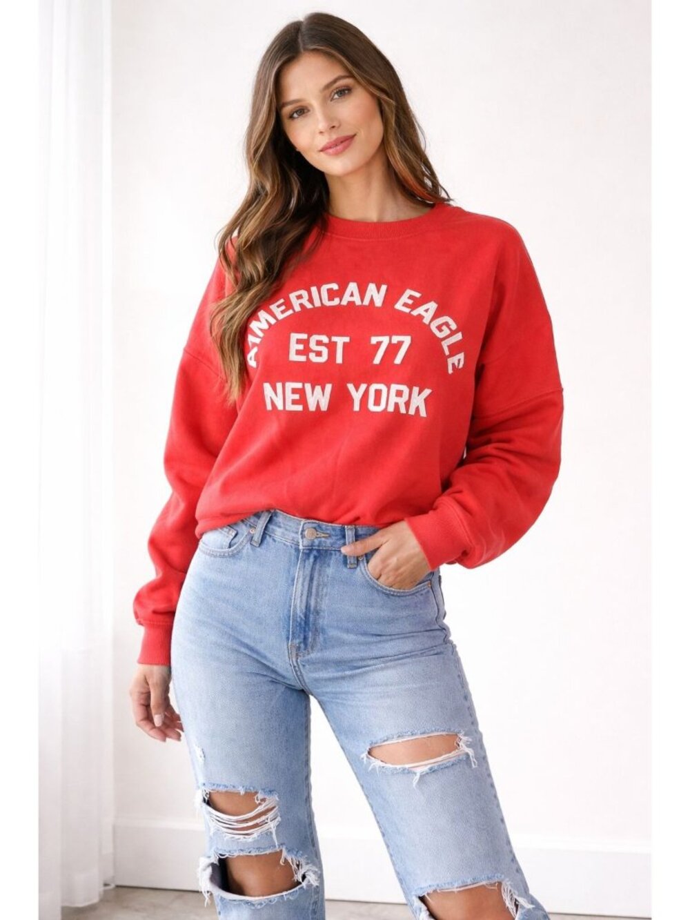American Eagle Red Letter Graphic Long Sleeve Sweatshirt Size L Y2K 90s Retro